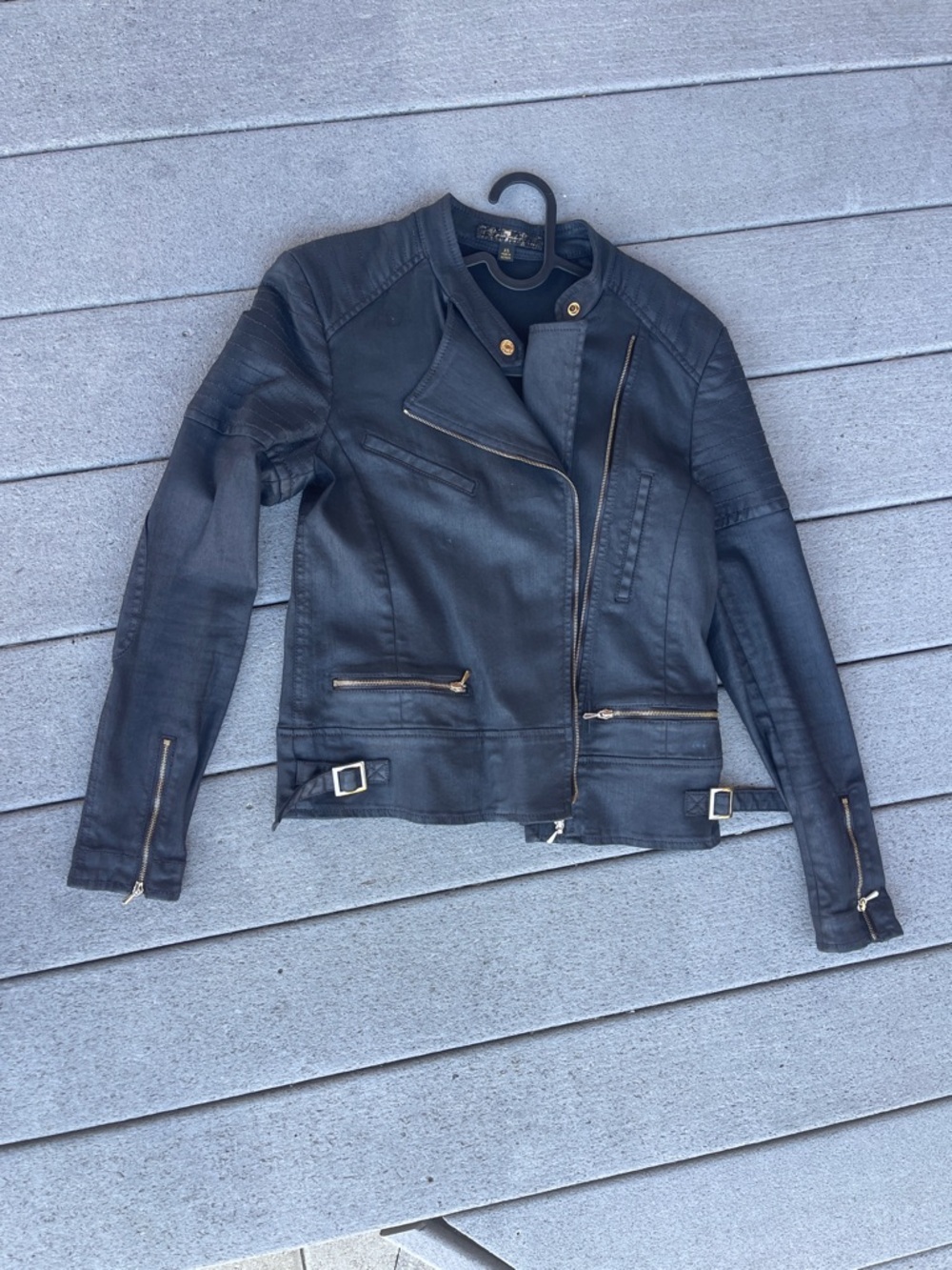 7 For All Mankind Black Asymmetric Moto Leather Jacket